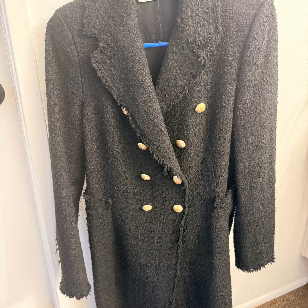 Zara Black Tweed Blazer with Gold Buttons